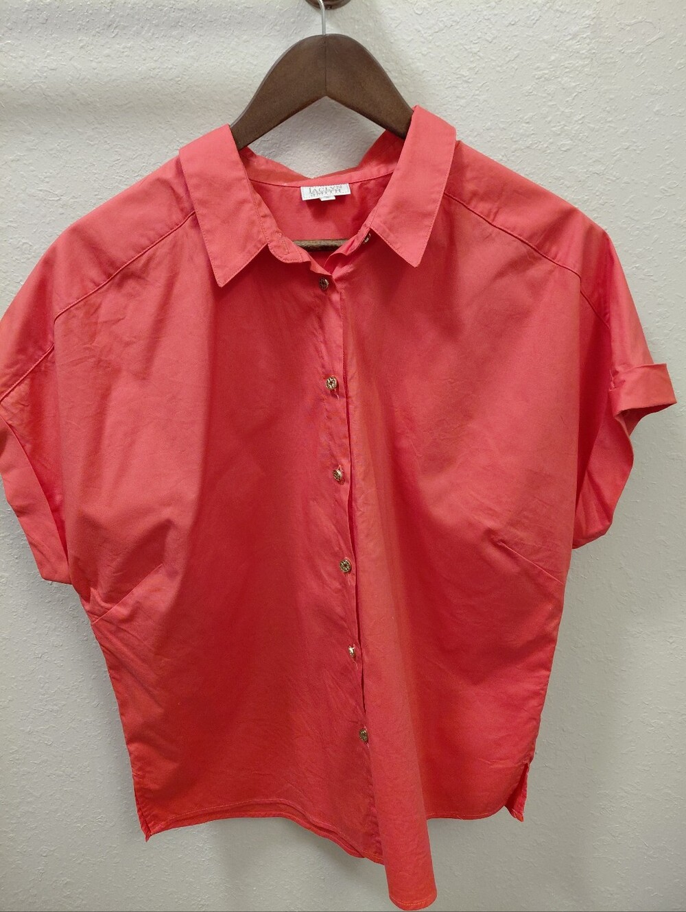 Womensjaclyn Smith  Madewell Coral-Pink Short Sleeve Button Front Shirt .Size XL